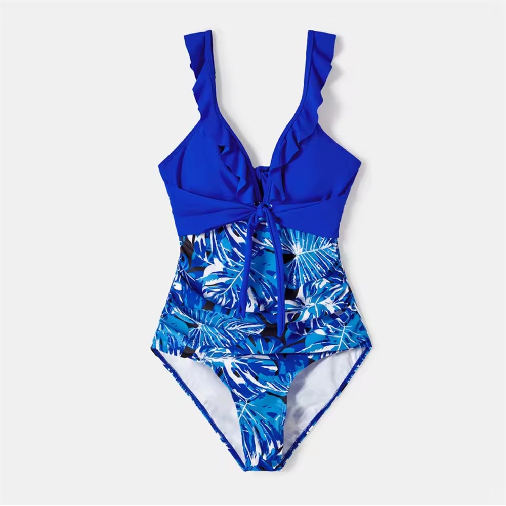 Pat Pat Womens Size L LARGE Ruffle Tropical Deep V-Neck One Piece Swimsuit NWT